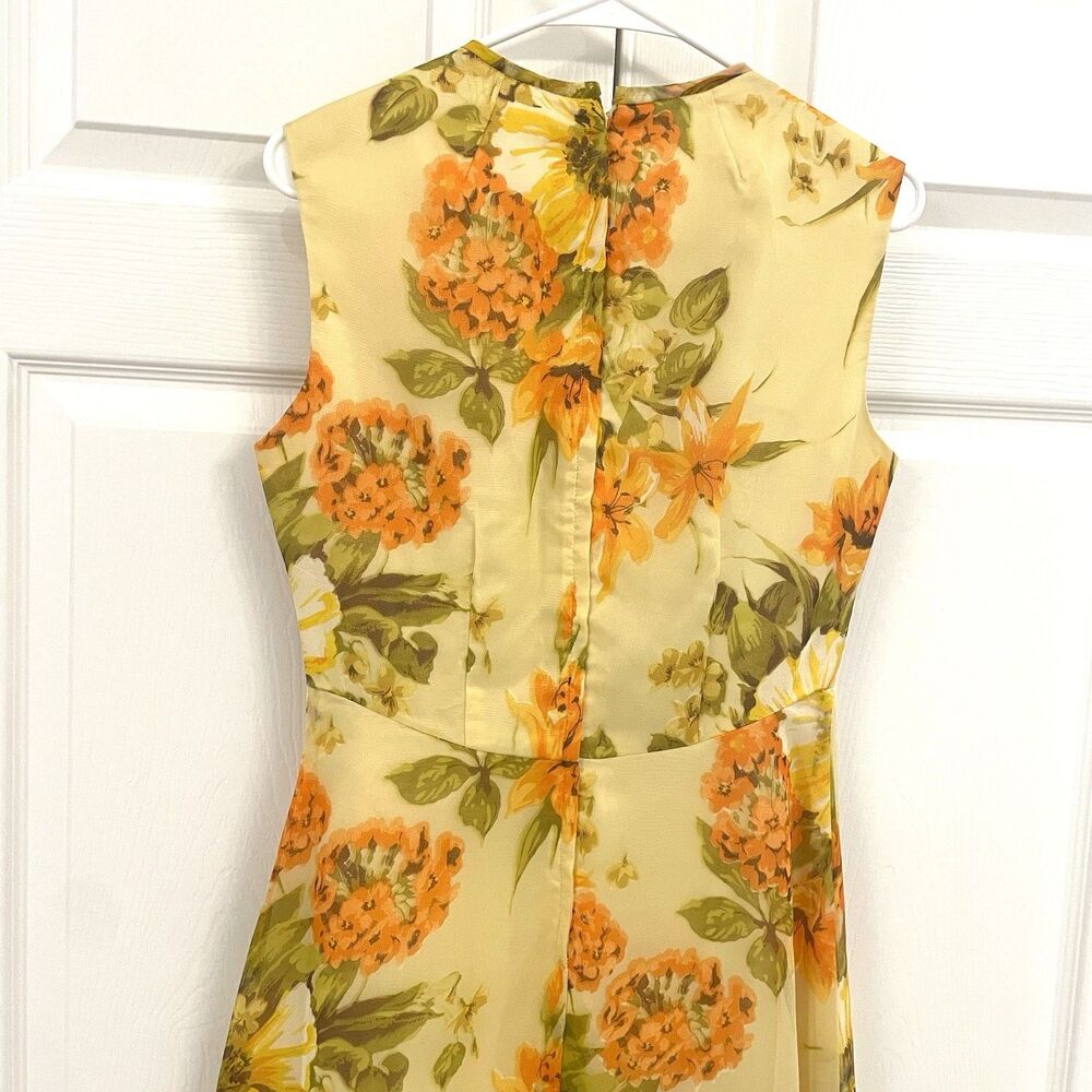60s Vintage Yellow Floral Gown Sleeveless Maxi A-Line Dress Empire Waist Sz S/M - Picture 6 of 6